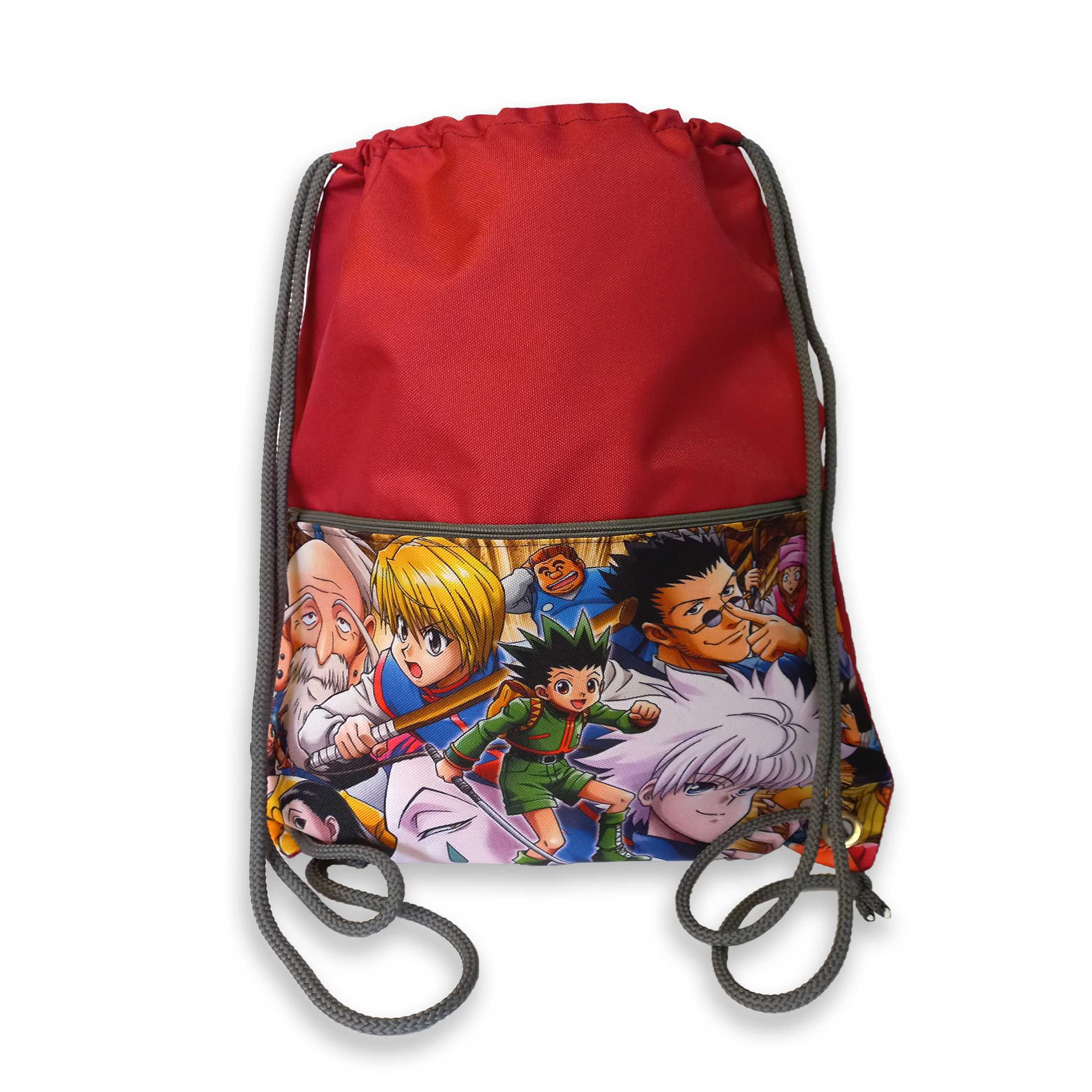 сумка для сменки, рюкзак с карманом красный хантер х хантер вид сбоку